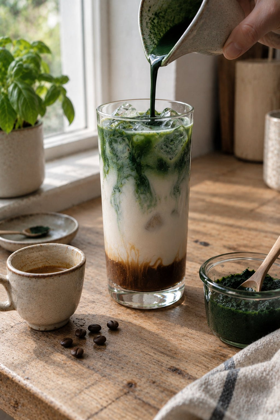 Iced Spirulina Latte mit Espresso