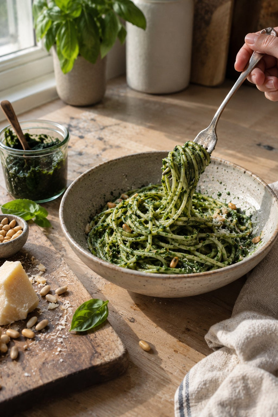 Spaghetti mit Spirulina Pesto