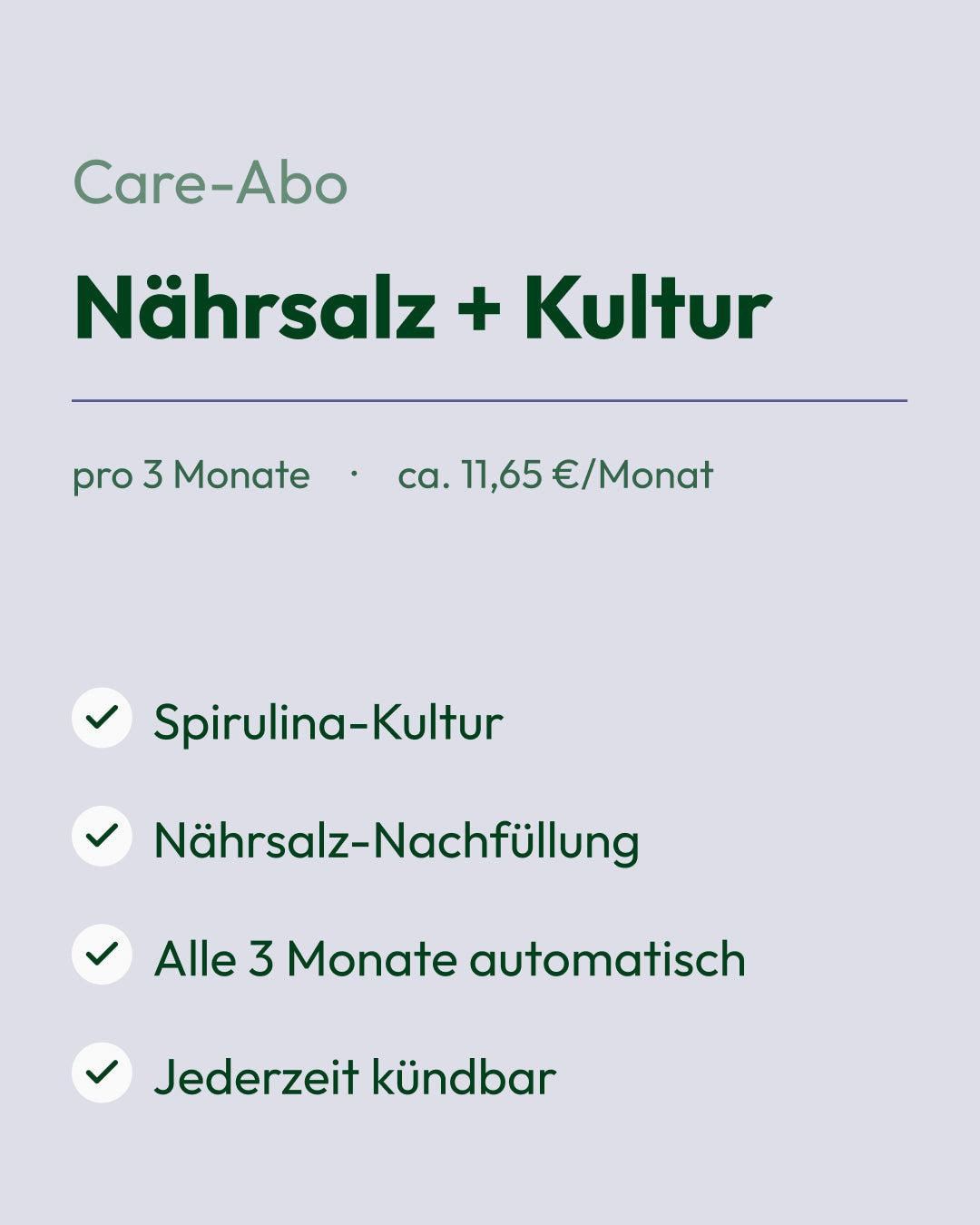 Care-Abo von MySpirulina: Nährsalz und Spirulina-Kultur im Abo