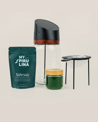 MySpirulina Farm Set mit Nährsalz, Glas und Zubehör
